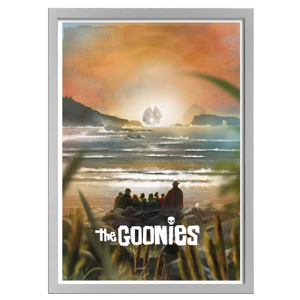 The Goonies poster by Andy Fairhurst in white frame