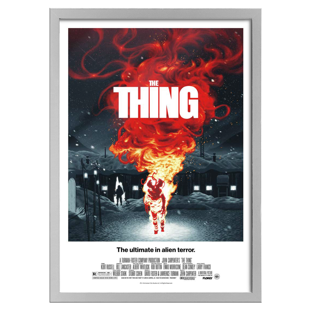 The Thing editions movie poster by Florey in white frame