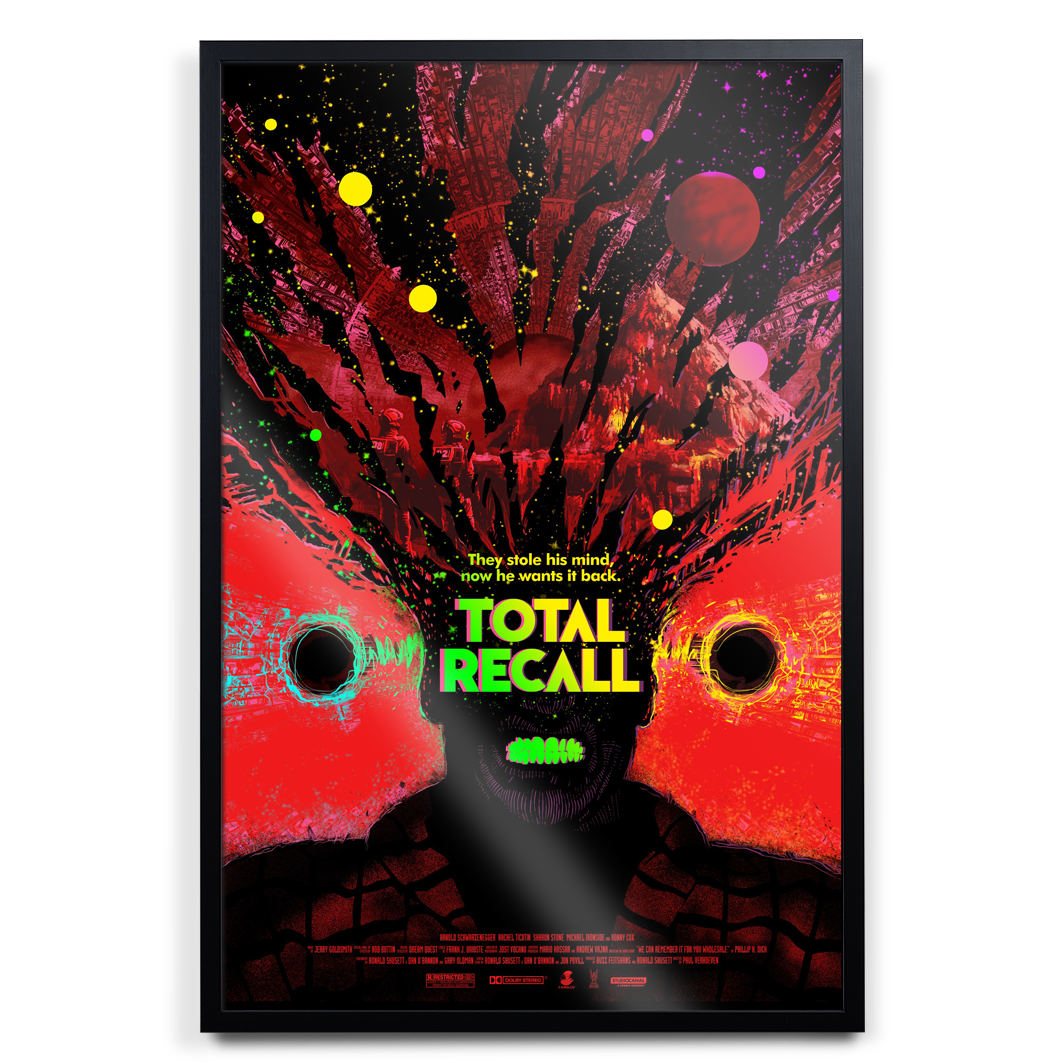 Total Recall Foil Variant screen print movie poster by Raid71 in black frame