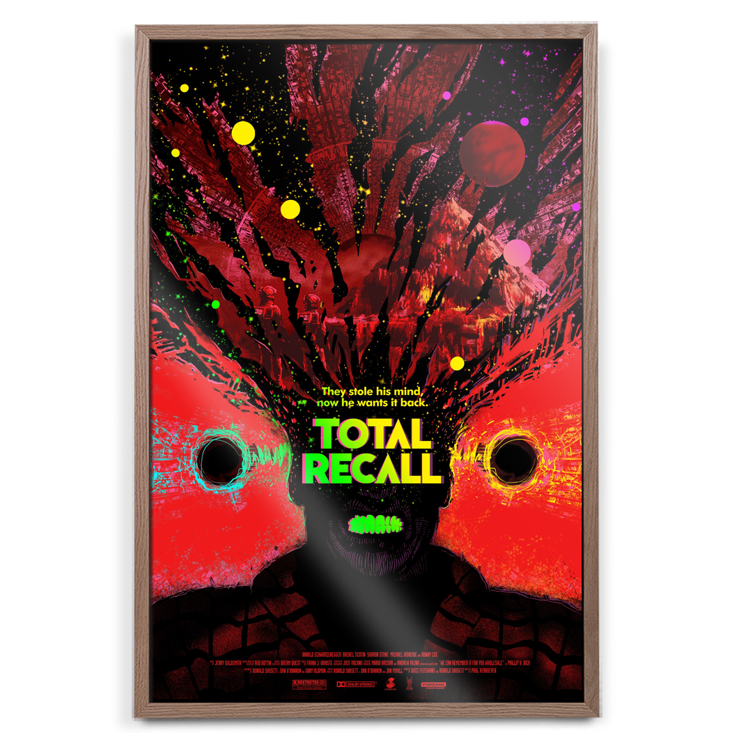 Total Recall Foil Variant screen print movie poster by Raid71 in natural frame