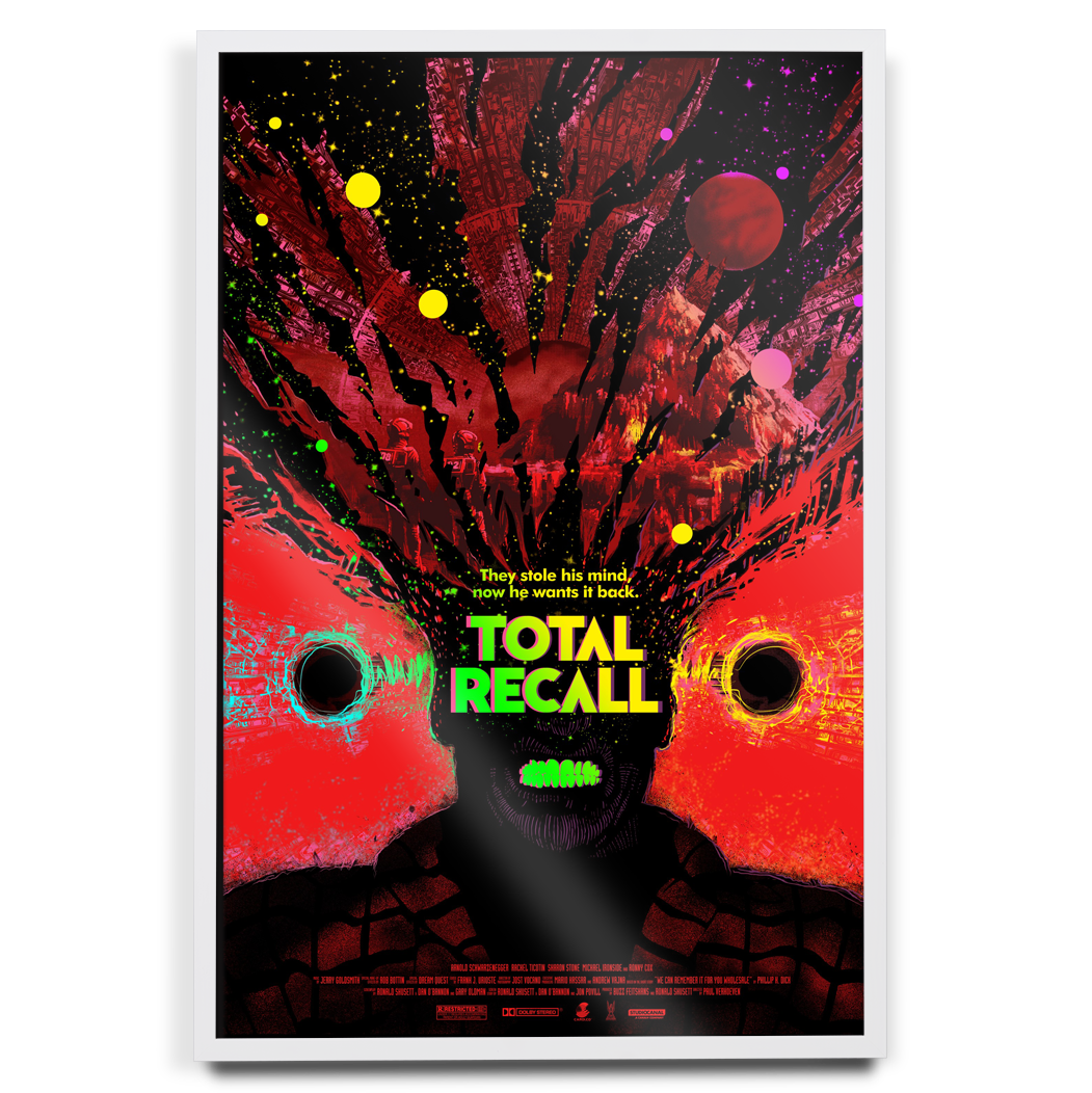 Total Recall Foil Variant screen print movie poster by Raid71 in white frame