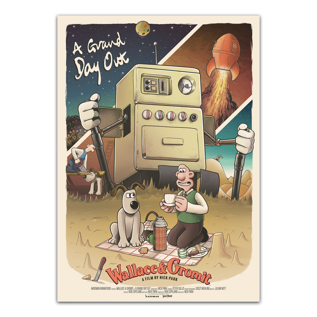 Wallace and Gromit in a grand day out art print poster by Mark Bell