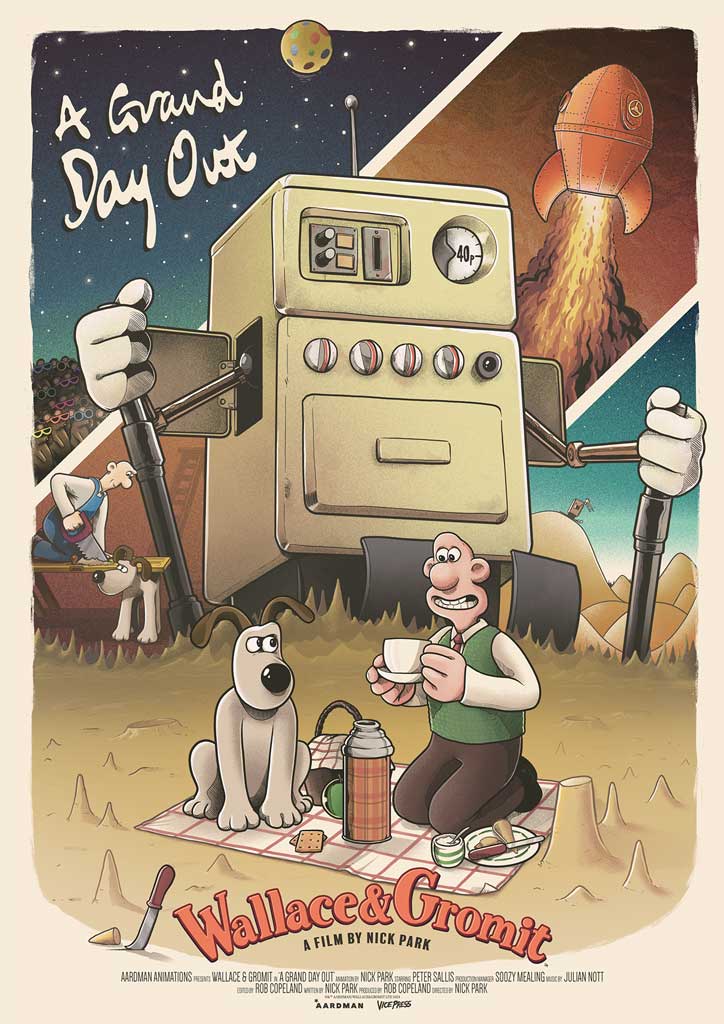 Wallace and Gromit in a grand day out art print poster by Mark Bell