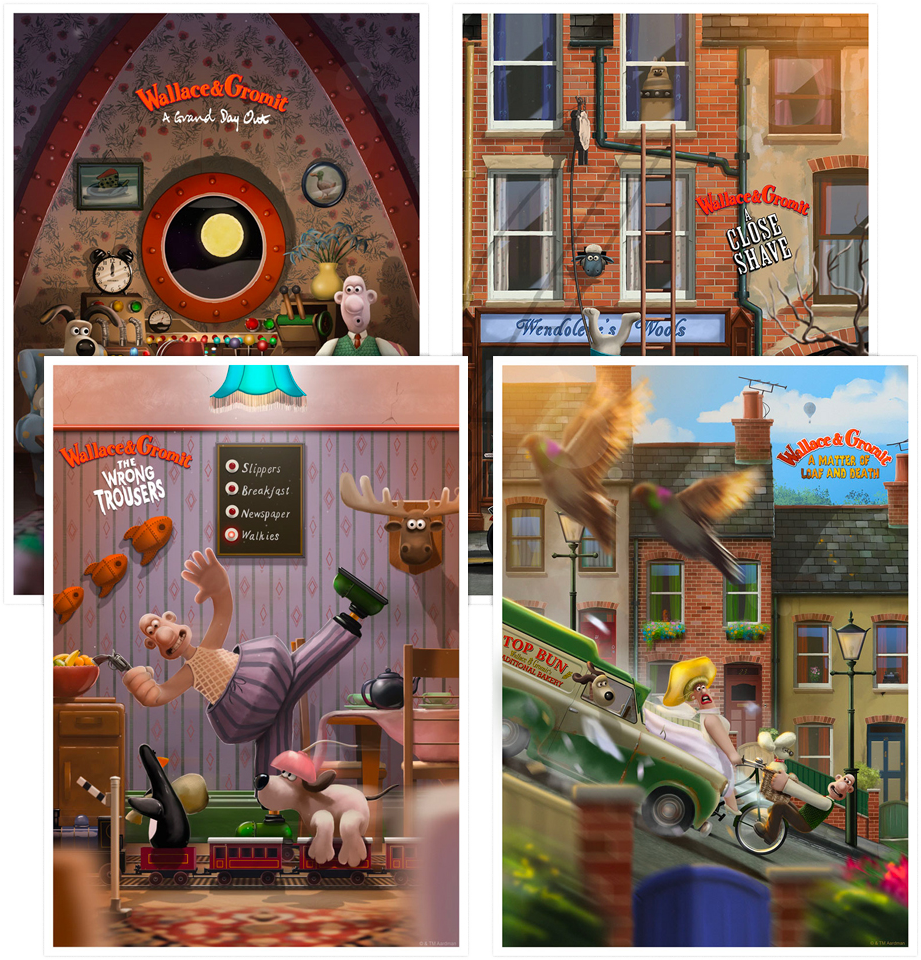 Andy Fairhurst Wallace and Gromit art print set