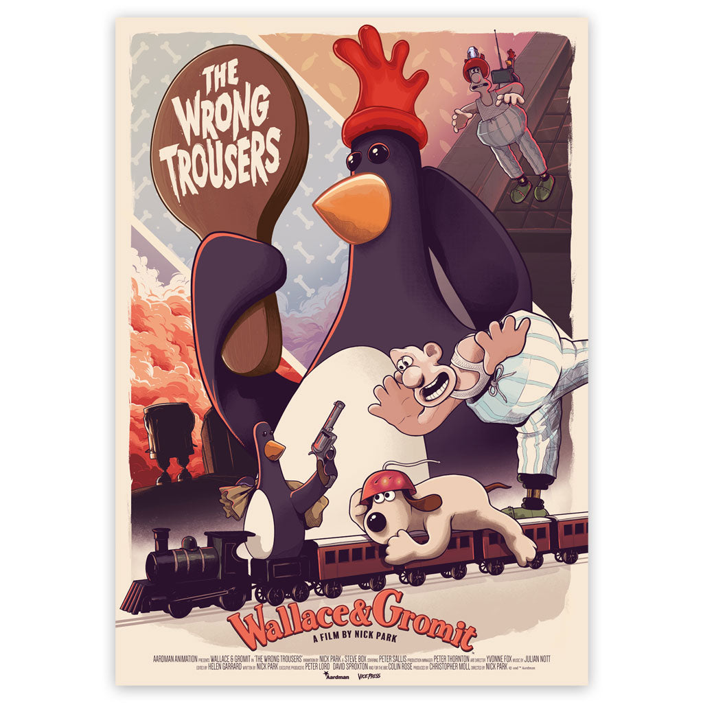 Wallace and Gromit in the wrong trousers art print by mark bell