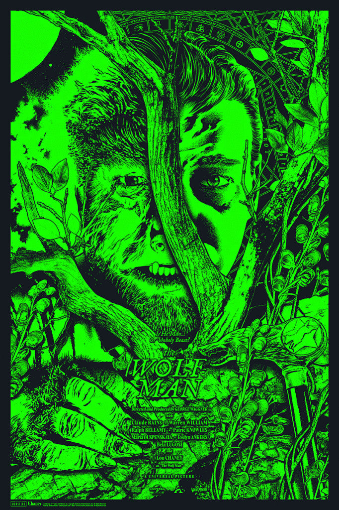 the wolf man anthony petrie glow in dark alternative movie poster